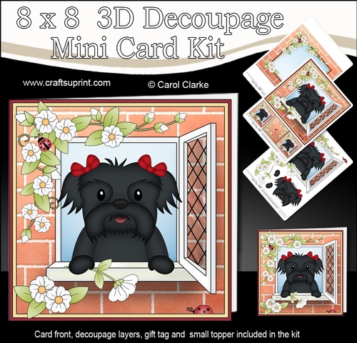 8 x 8 Mini Kit with 3d Decoupage - Through the Window - Little Shih Tzu Dog Star