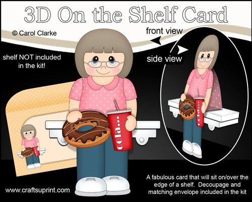 3D On the Shelf Card Kit - Older Lady Mellisa has a Donut & Cola