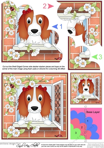 Shell Edged Corner Side Stacker - Through the Window - Cute Little Springer Spaniel Dog 