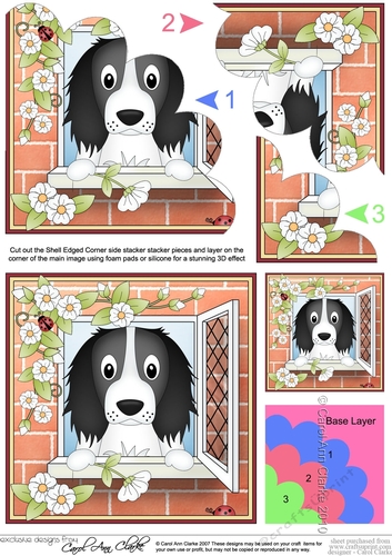 Shell Edged Corner Side Stacker - Through the Window - Cute Little Springer Spaniel Dog 