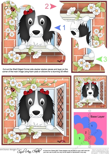 Shell Edged Corner Side Stacker - Through the Window - Cute Little Springer Spaniel Dog 