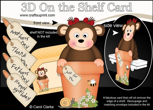 3D On the Shelf Card Kit - Flower Pot Friends Little Monkey Bubbles