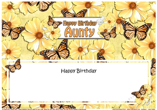 Large DL Birthday AUNTY Floral Butterflies insert