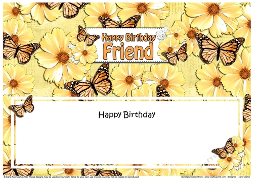 Large DL Birthday FRIEND Floral Butterflies insert