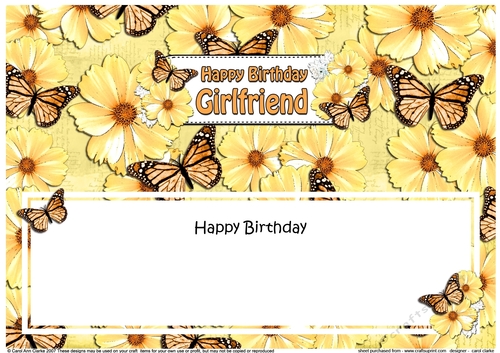 Large DL Birthday GIRLFRIEND Floral Butterflies insert