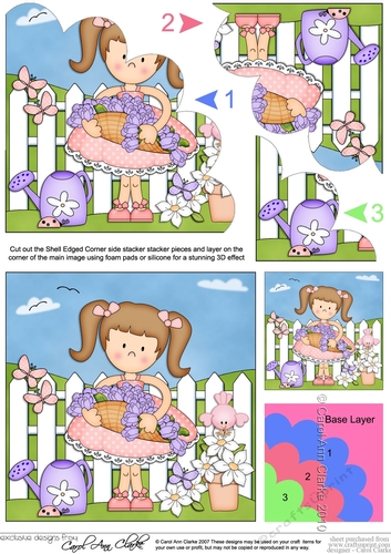 Girlz Liz has a basket of pretty flowers Shell Edged Corner Side Stacker