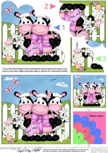 Milly Moo Cow & Friends have a Birthday Present Shell Edged Corner Side Stacker