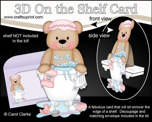 3D On the Shelf Card Kit - Bathtub Buddies - Cute Little Livvy Bear has a Bubble Bath