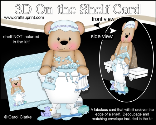 3D On the Shelf Card Kit - Bathtub Buddies - Cute Little Austin Bear has a Bubble Bath