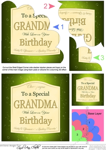 Happy Birthday Grandma Champers label Shell Edged Stacker