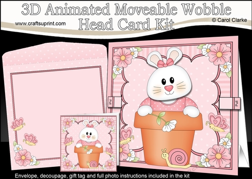 3D Animated Moveable Wobble Head Card Kit - Flower Pot Friends Little Bunny Ipsy