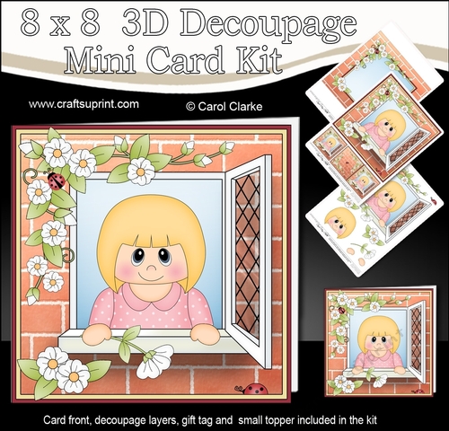 8 x 8 Mini Kit with 3d Decoupage - Through the Window - Cute Little Girl