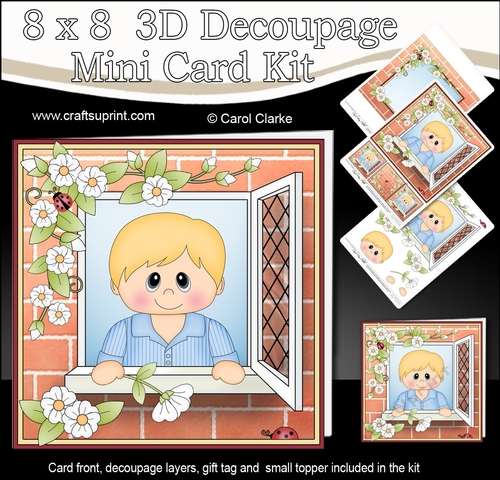 8 x 8 Mini Kit with 3d Decoupage - Through the Window - Cute Little Boy