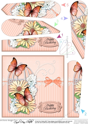 Birthday Butterflies, Pretty Flowers & Pearls Birdcage Fan Pyramage Topper
