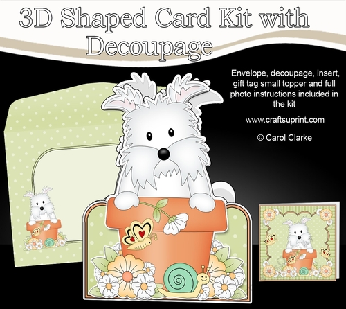 3D Shaped Card  Kit - Flowerpot Friends - Little Westie Dog Jock
