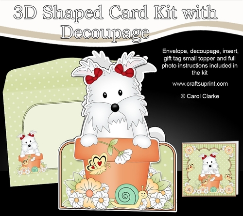 3D Shaped Card  Kit - Flowerpot Friends - Little Westie Dog Jess