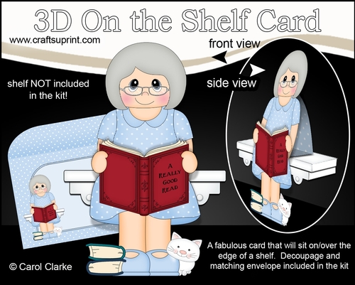 3D On the Shelf Card Kit - Old Lady Primula is Reading a Good Book