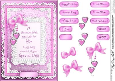 A5 Birthday, Lace and Pearls Quick Card with 3D Decoupage