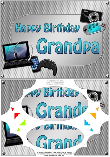 A5 Happy Birthday GRANDPA Gadgets n Gizmos Scallop Corners & Pyramage