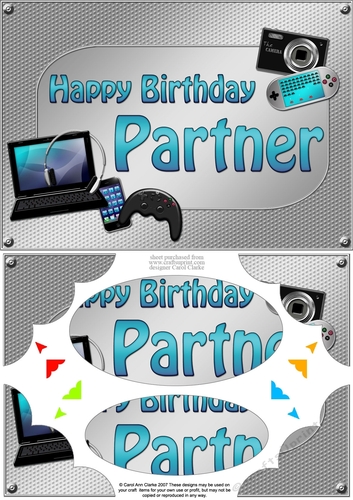 A5 Happy Birthday PARTNER Gadgets n Gizmos Scallop Corners & Pyramage