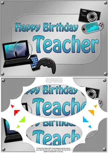 A5 Happy Birthday TEACHER Gadgets n Gizmos Scallop Corners & Pyramage