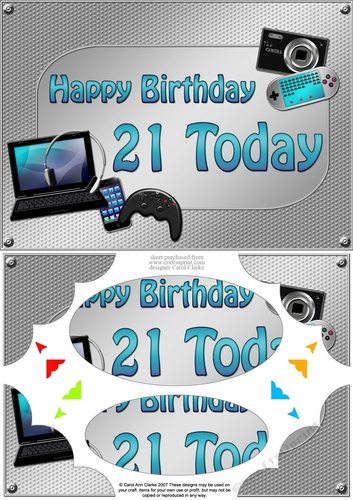 A5 Happy Birthday 21 TODAY Gadgets n Gizmos Scallop Corners & Pyramage