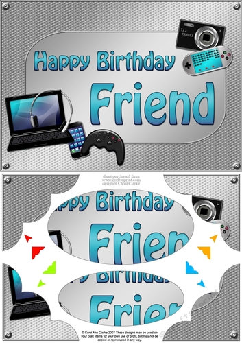 A5 Happy Birthday FRIEND Gadgets n Gizmos Scallop Corners & Pyramage