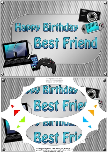 A5 Happy Birthday BEST FRIEND Gadgets n Gizmos Scallop Corners & Pyramage