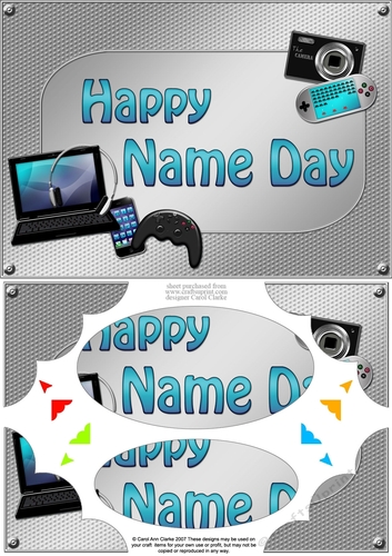 A5 Happy NAME DAY Gadgets n Gizmos Scallop Corners & Pyramage