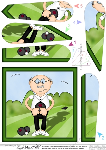 Old Man Bert plays Bowls Fan Pyramage Topper