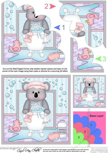 Cute Little Koala Bear Kitkat Bathtub Buddies Shell Edged Corner Side Stacker