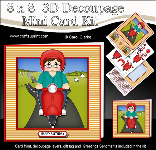 8 x 8 Mini Kit with 3d Decoupage - Tad Rides his Motor Scooter