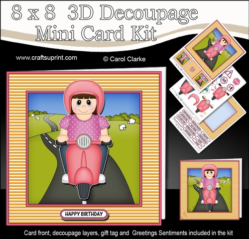 8 x 8 Mini Kit with 3d Decoupage - Lizette Rides her Motor Scooter