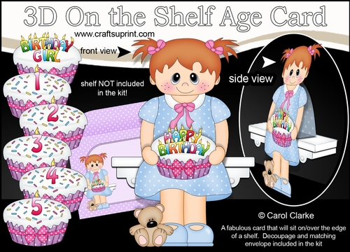 3D On the Shelf Card Kit - Little Toddler Jacqulyn is the Birthday Girl with ages 1 - 5 age Birthday Cake Decoupage