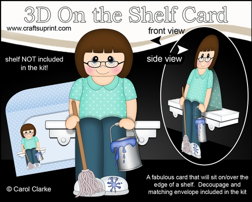 3D On the Shelf Card Kit - Scrub-a-Dub-Dub Cleaner Suzan has a bucket & Mop