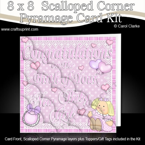 8 x 8 Congratulations on the Birth of Your New Baby Girl Scalloped Corner Kit