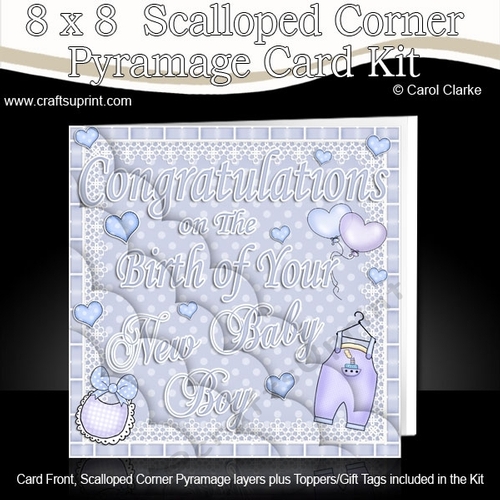 8 x 8 Congratulations on the Birth of Your New Baby Boy Scalloped Corner Kit