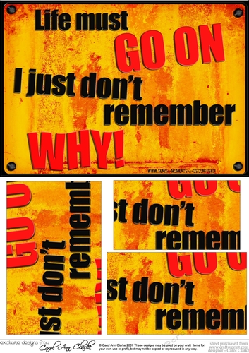 A5 Life must go on, I just dont remember why! Fun Novelty Senior Moment Saying Pyramage Topper