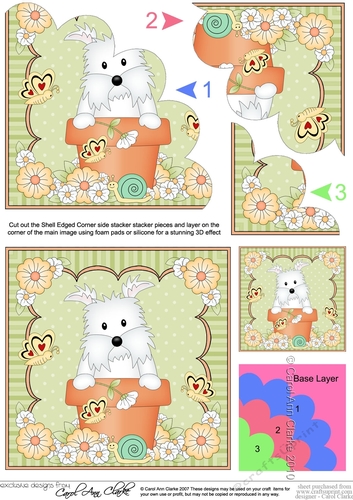 Flower Pot Friends Little Westie Dog Shell Edged Corner Side Stacker