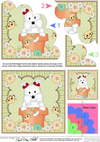 Flower Pot Friends Little Westie Dog Shell Edged Corner Side Stacker