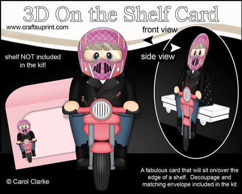 3D On the Shelf Card Kit - Older Lady Suzen Rides her Motorbike