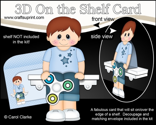 3D On the Shelf Card Kit - Cute Little Boy Tomas has a Fidget Spinner