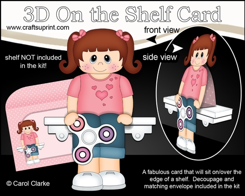 3D On the Shelf Card Kit - Cute Little Girl Brea has a Fidget Spinner