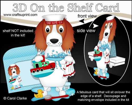 3D On the Shelf Card Kit - Bathtub Buddies - Little Springer Spaniel Dog Baxter has a Bubble Bath