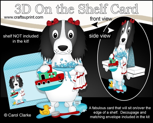 3D On the Shelf Card Kit - Bathtub Buddies - Little Springer Spaniel Dog Ludo has a Bubble Bath