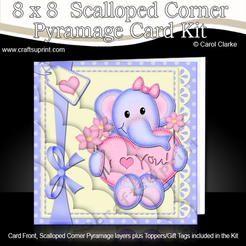 8 x 8 Lola Elephants Flowers & Love Heart Scalloped Corner Kit