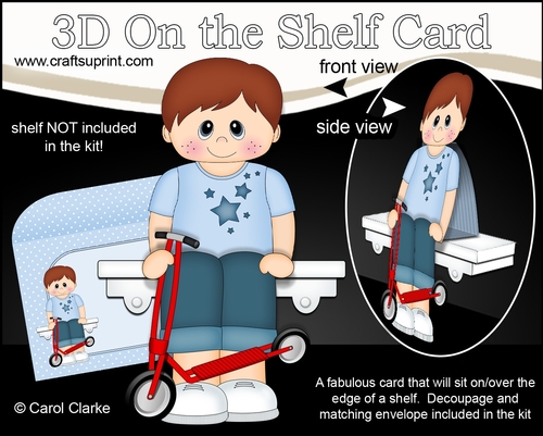 3D On the Shelf Card Kit - Cute Little Boy Rae has a Toy Scooter