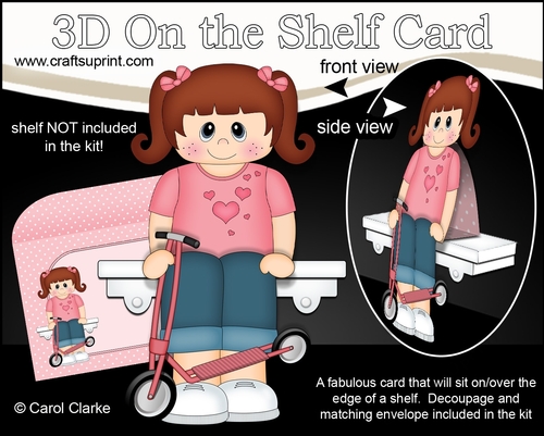 3D On the Shelf Card Kit - Cute Little Girl Kellie has a Toy Scooter
