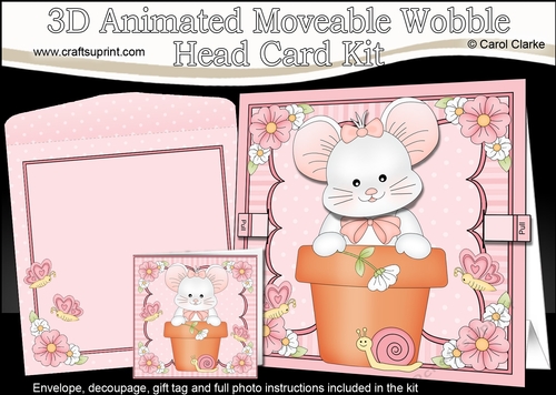 3D Animated Moveable Wobble Head Card Kit - Flower Pot Friends Little Mouse Squeak