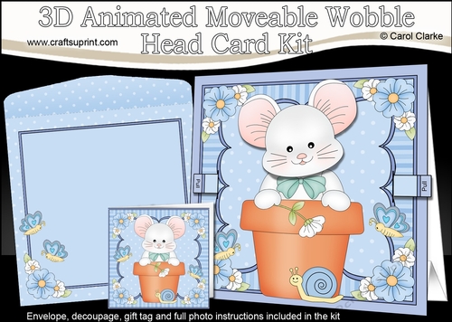 3D Animated Moveable Wobble Head Card Kit - Flower Pot Friends Little Mouse Nibbles